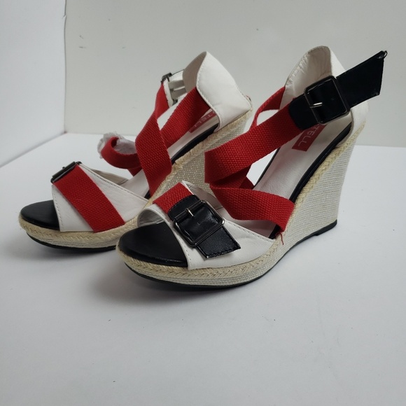 Red White Slingback Open Toe sz 9 Platform - Picture 5 of 8